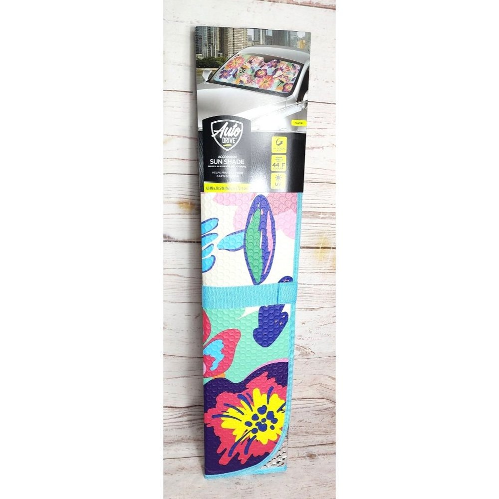 Auto Drive Accordion 63”x28.5” Universal Fit UV Protection Floral Car Sun Shade
